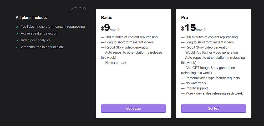 Pricing screenshot