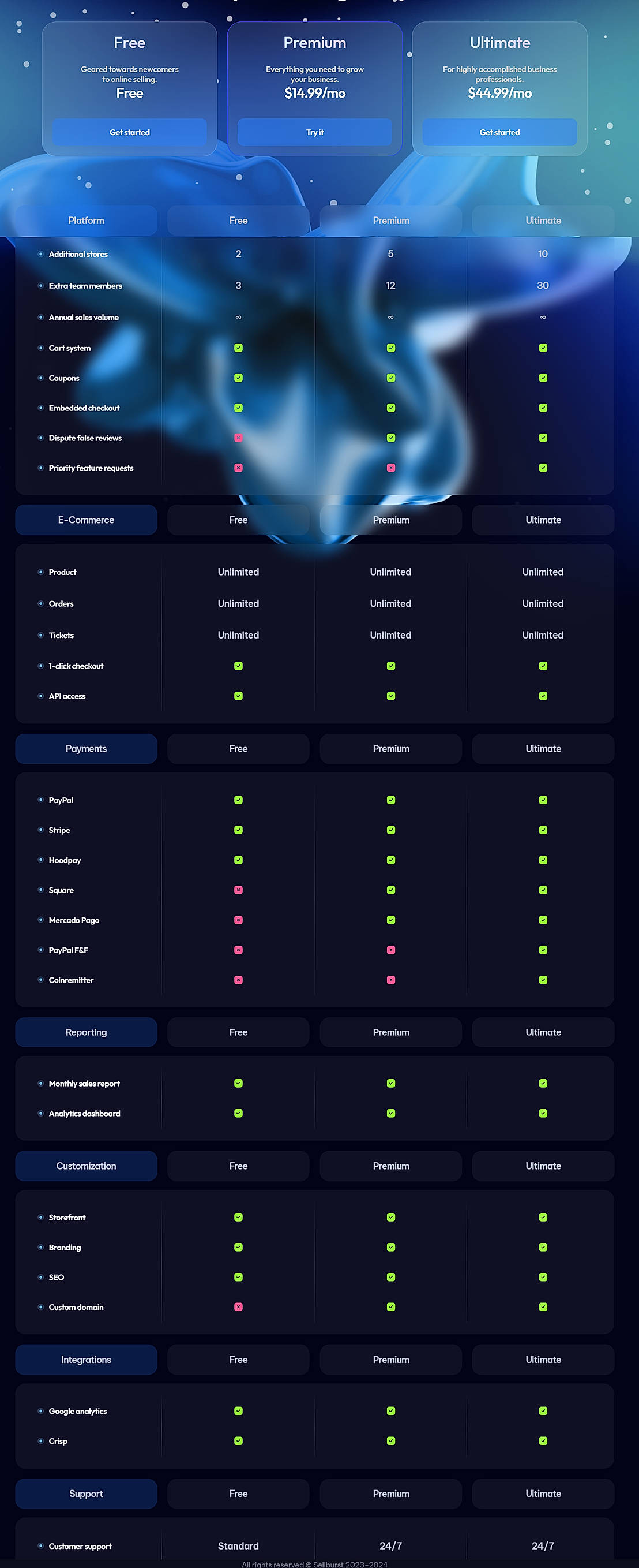 Pricing screenshot