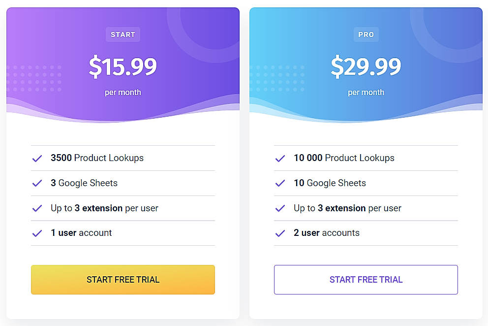 Pricing screenshot