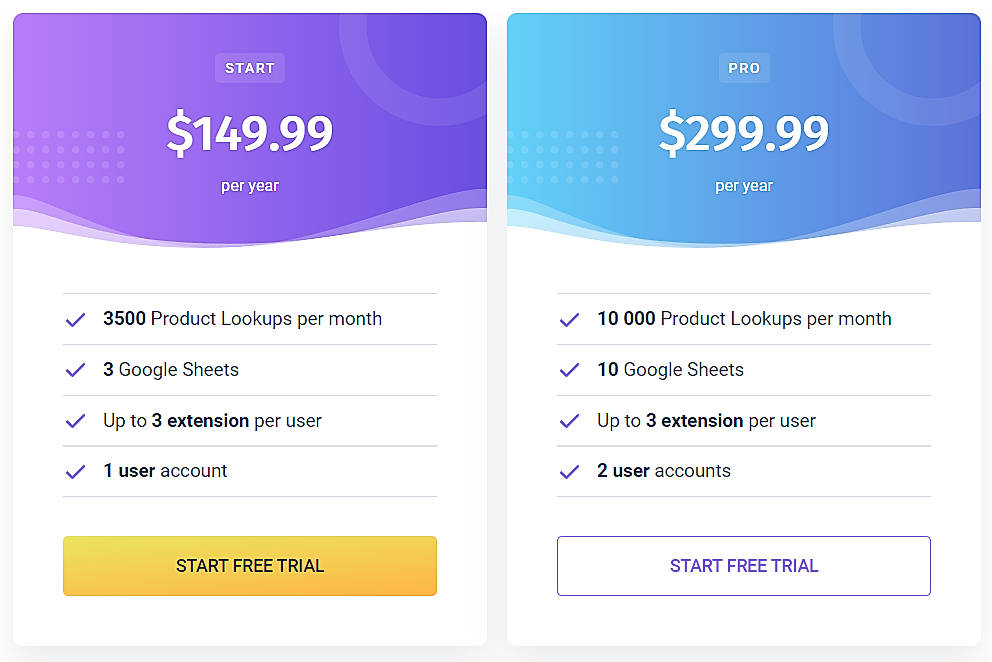 Pricing screenshot