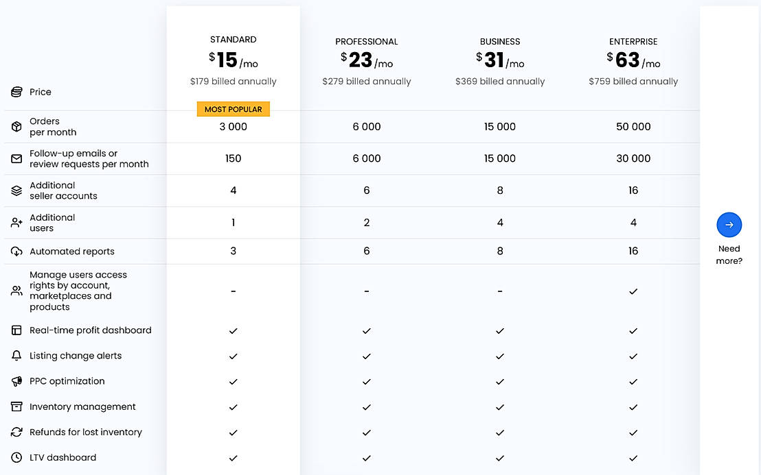 Pricing screenshot