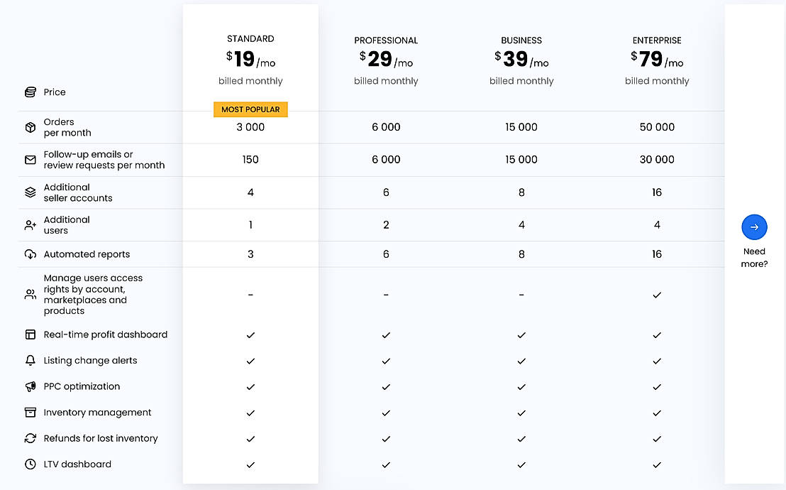 Pricing screenshot