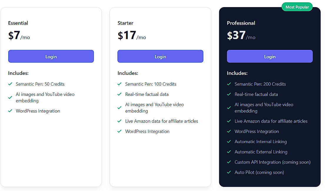 Pricing screenshot