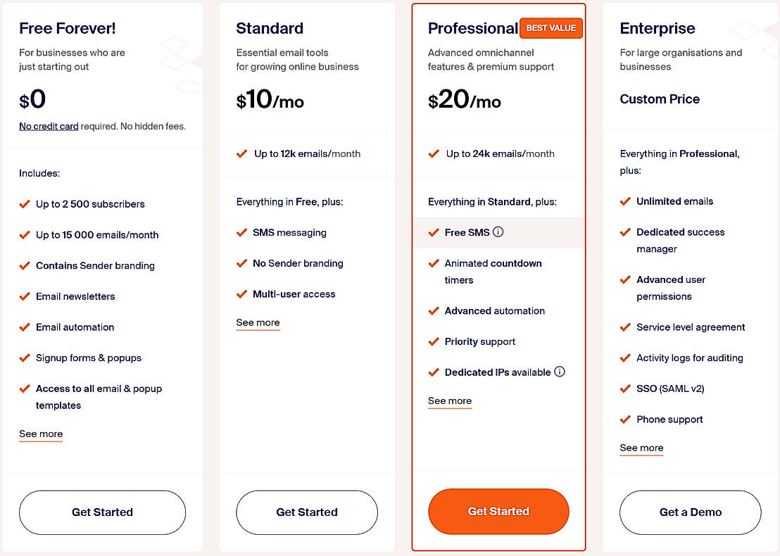 Pricing screenshot