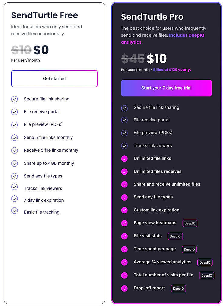 Pricing screenshot
