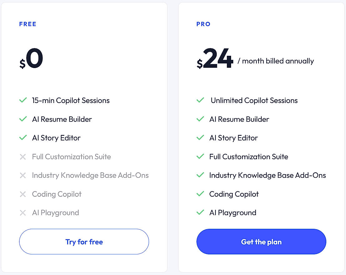 Pricing screenshot
