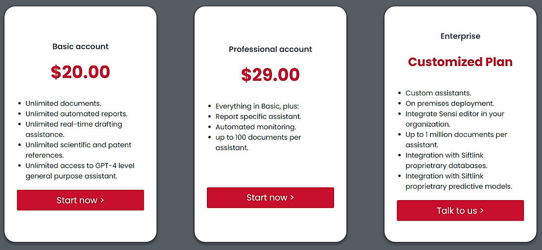Pricing screenshot