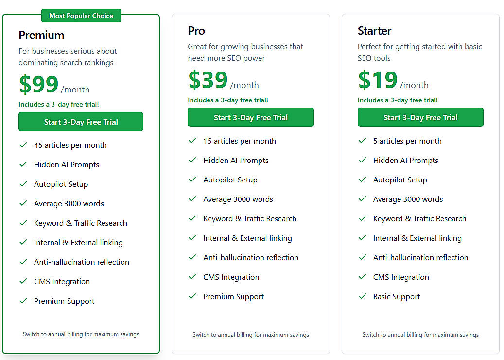 Pricing screenshot