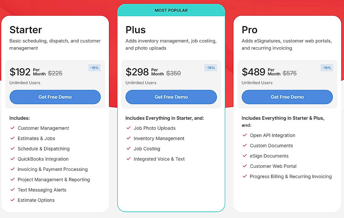 Pricing screenshot