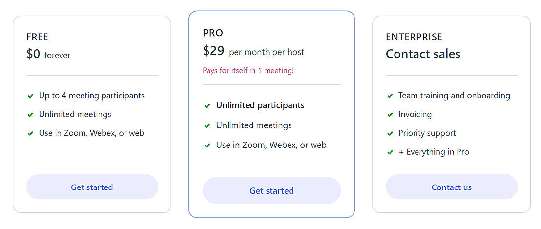 Pricing screenshot