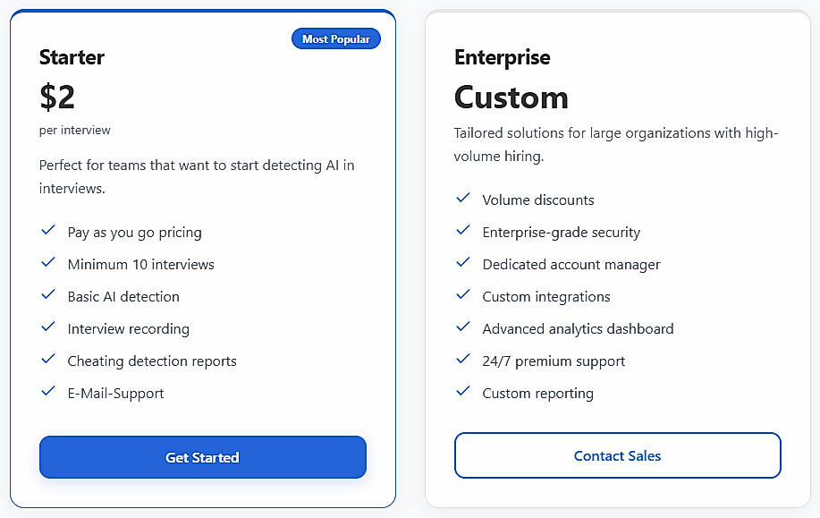 Pricing screenshot