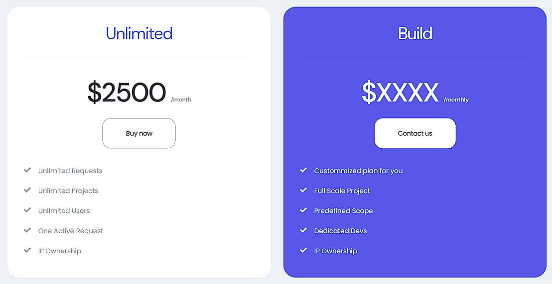 Pricing screenshot