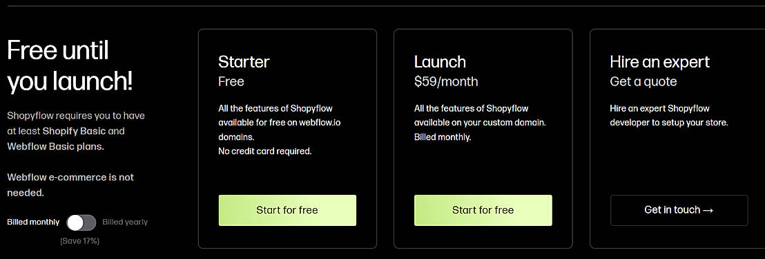 Pricing screenshot