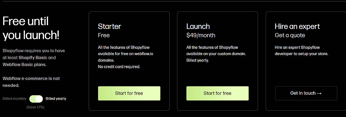 Pricing screenshot