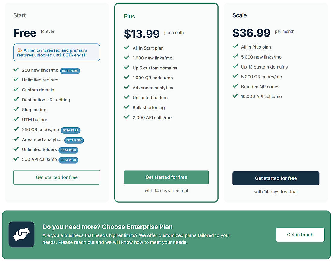 Pricing screenshot