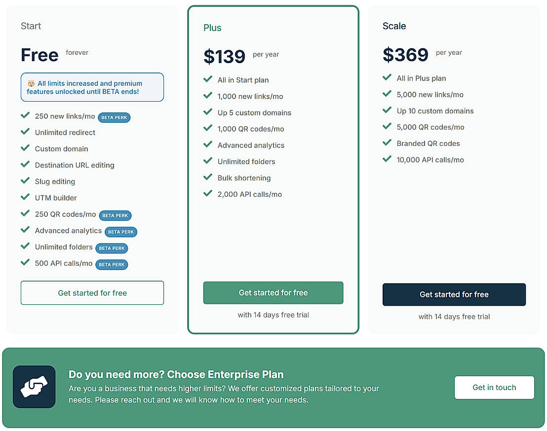 Pricing screenshot
