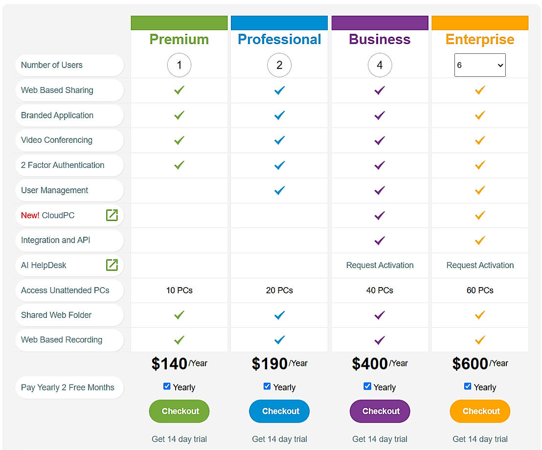 Pricing screenshot