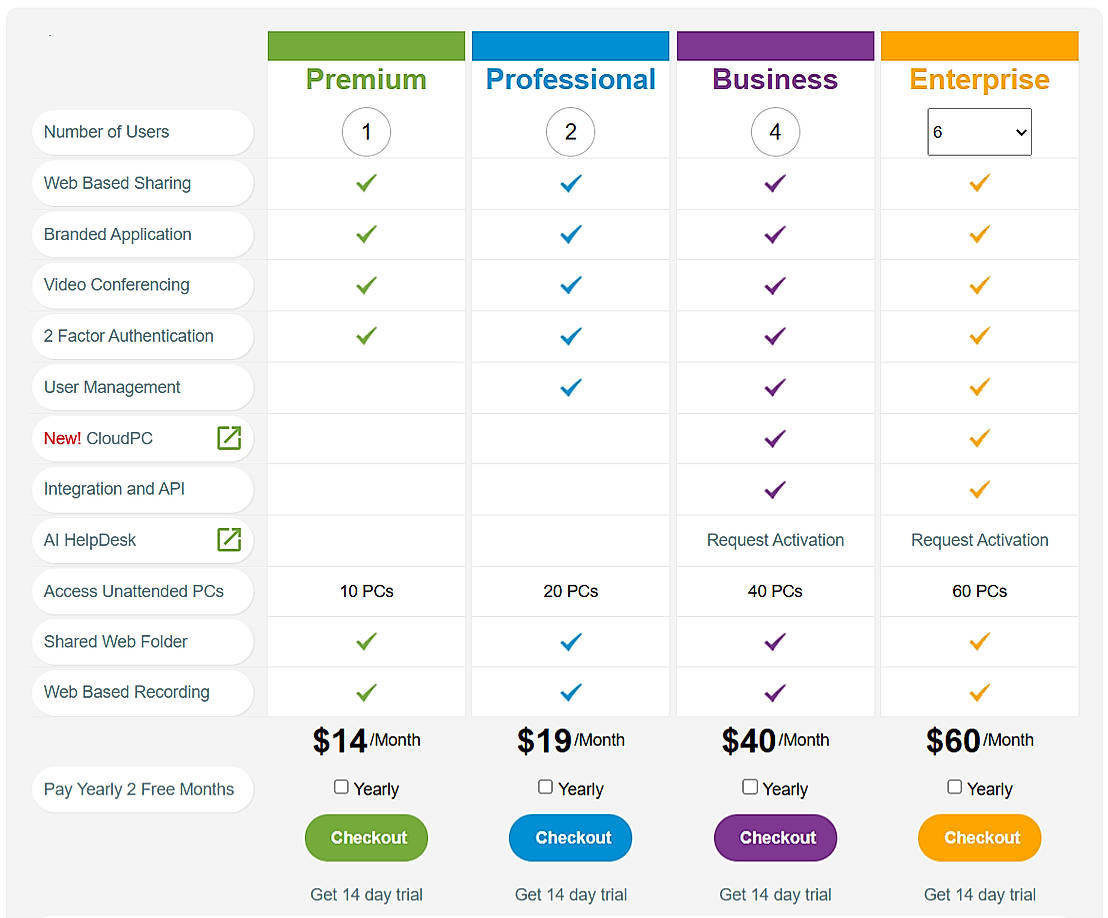 Pricing screenshot