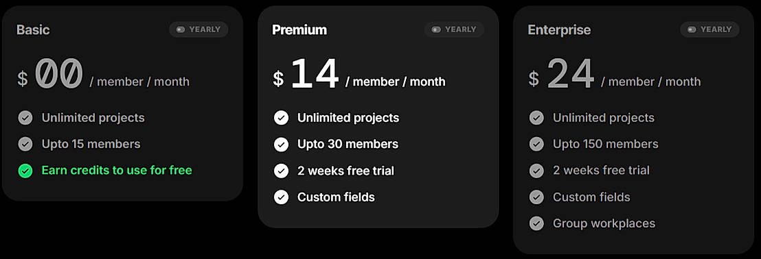 Pricing screenshot