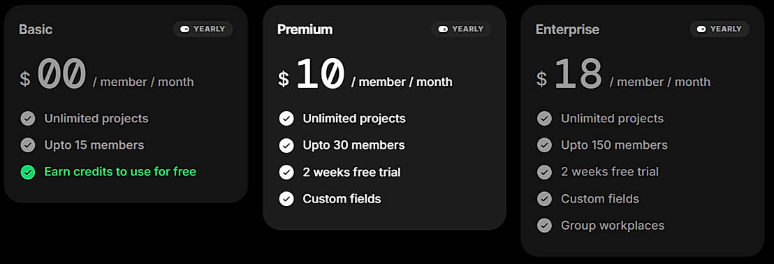 Pricing screenshot