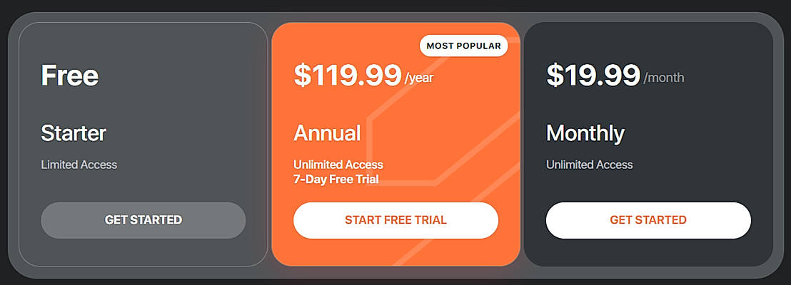 Pricing screenshot