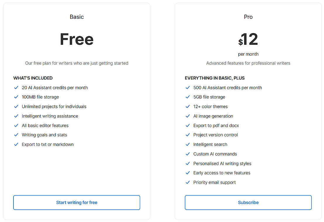 Pricing screenshot