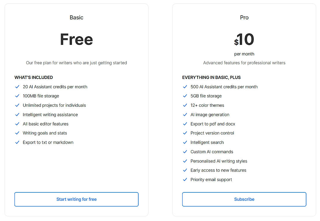 Pricing screenshot