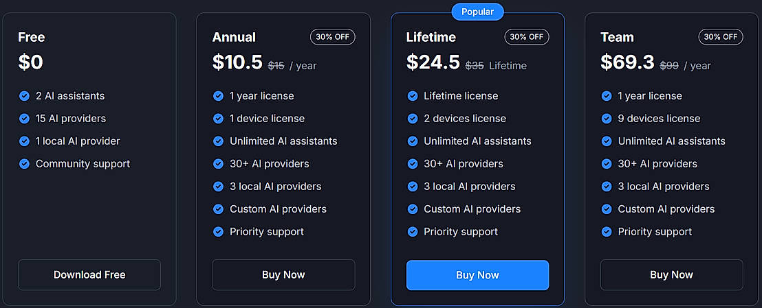 Pricing screenshot