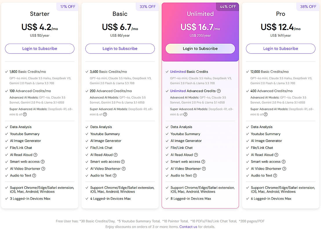 Pricing screenshot