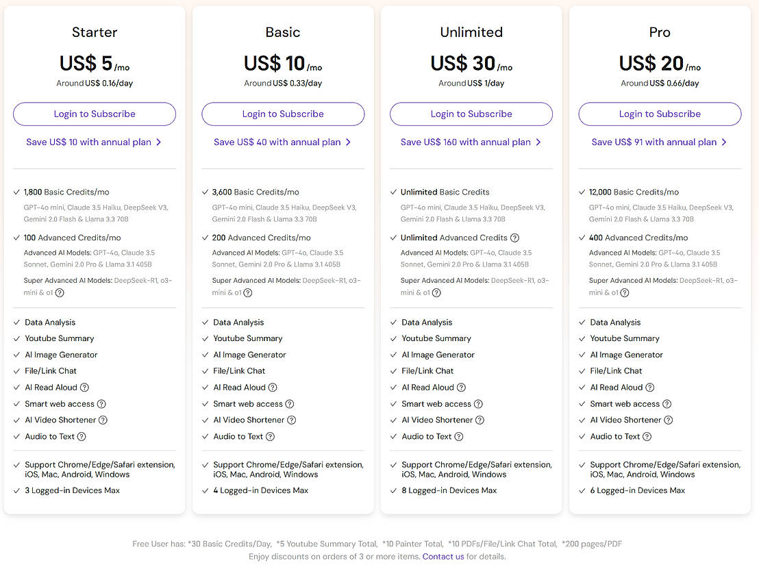Pricing screenshot
