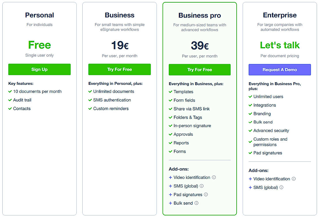 Pricing screenshot