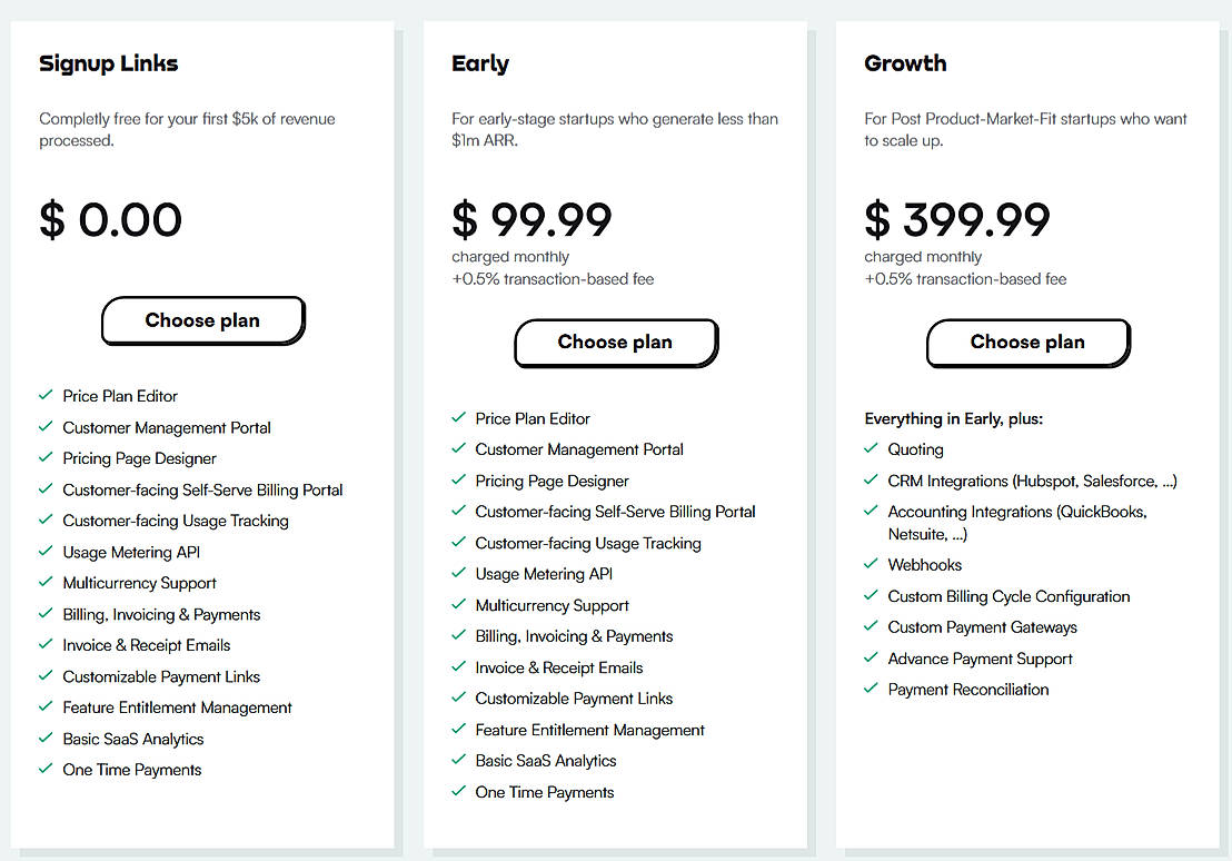 Pricing screenshot