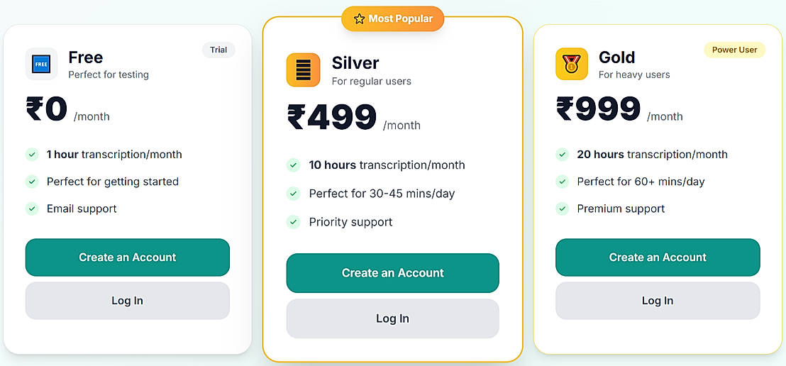 Pricing screenshot