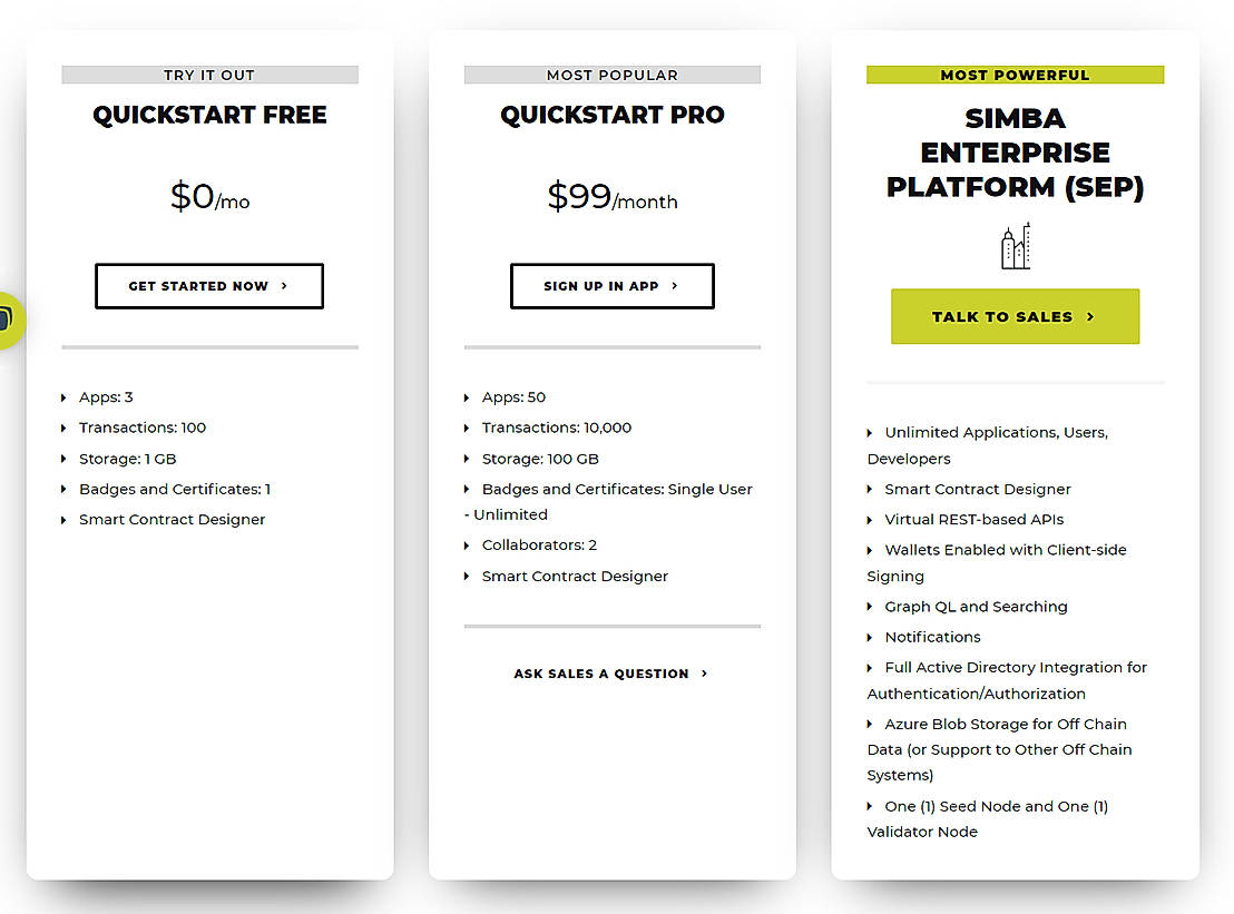 Pricing screenshot