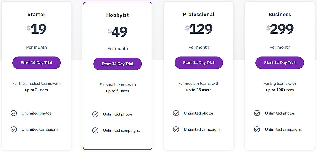 Pricing screenshot