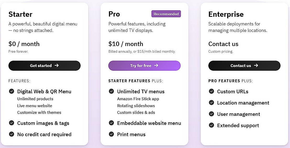 Pricing screenshot