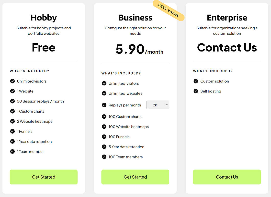 Pricing screenshot