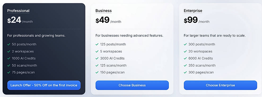 Pricing screenshot