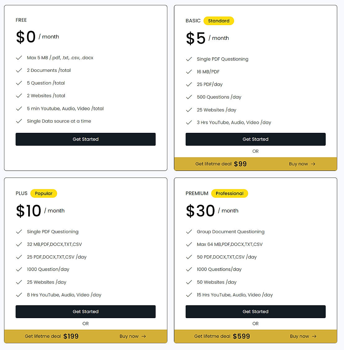 Pricing screenshot