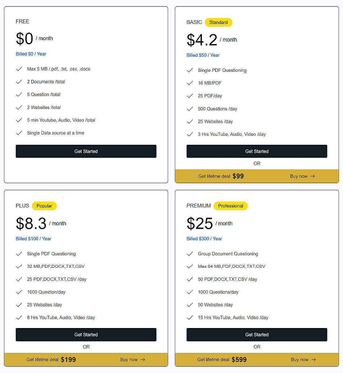 Pricing screenshot