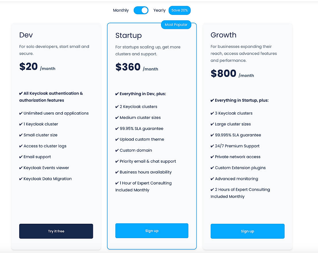 Pricing screenshot