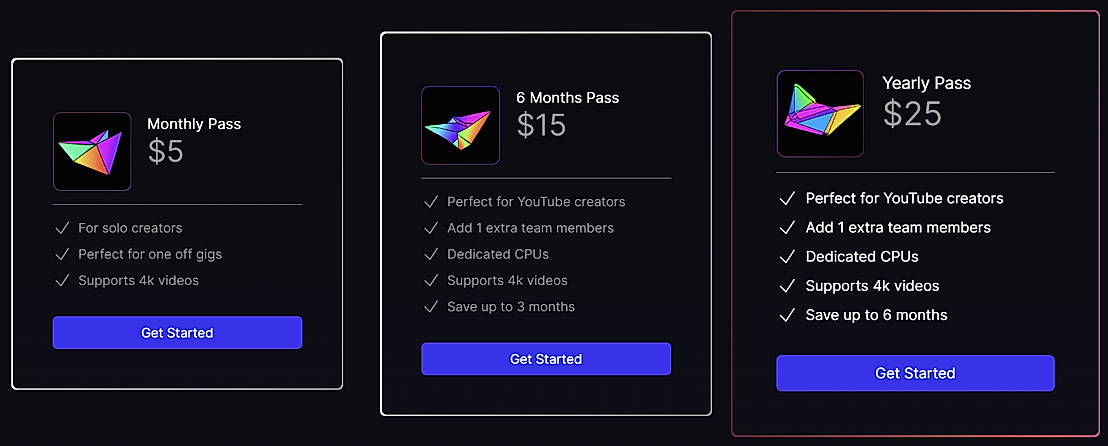 Pricing screenshot