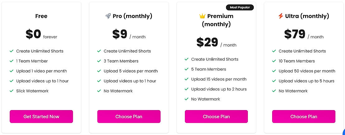Pricing screenshot