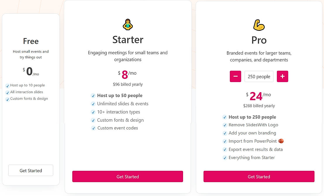 Pricing screenshot