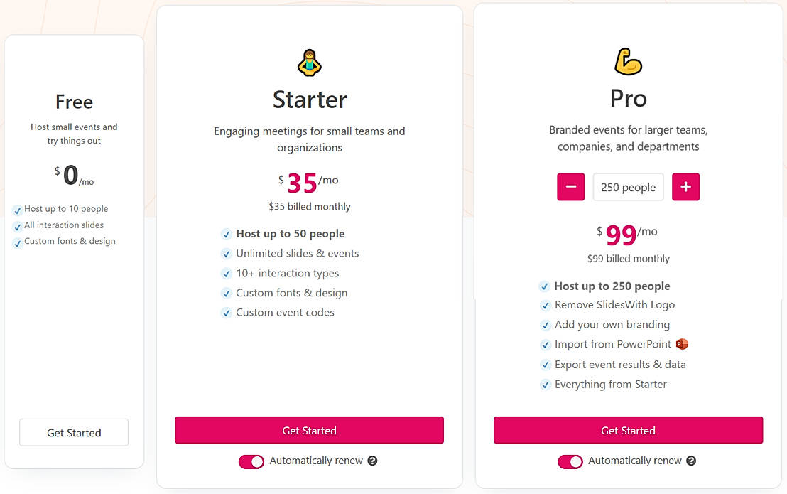 Pricing screenshot