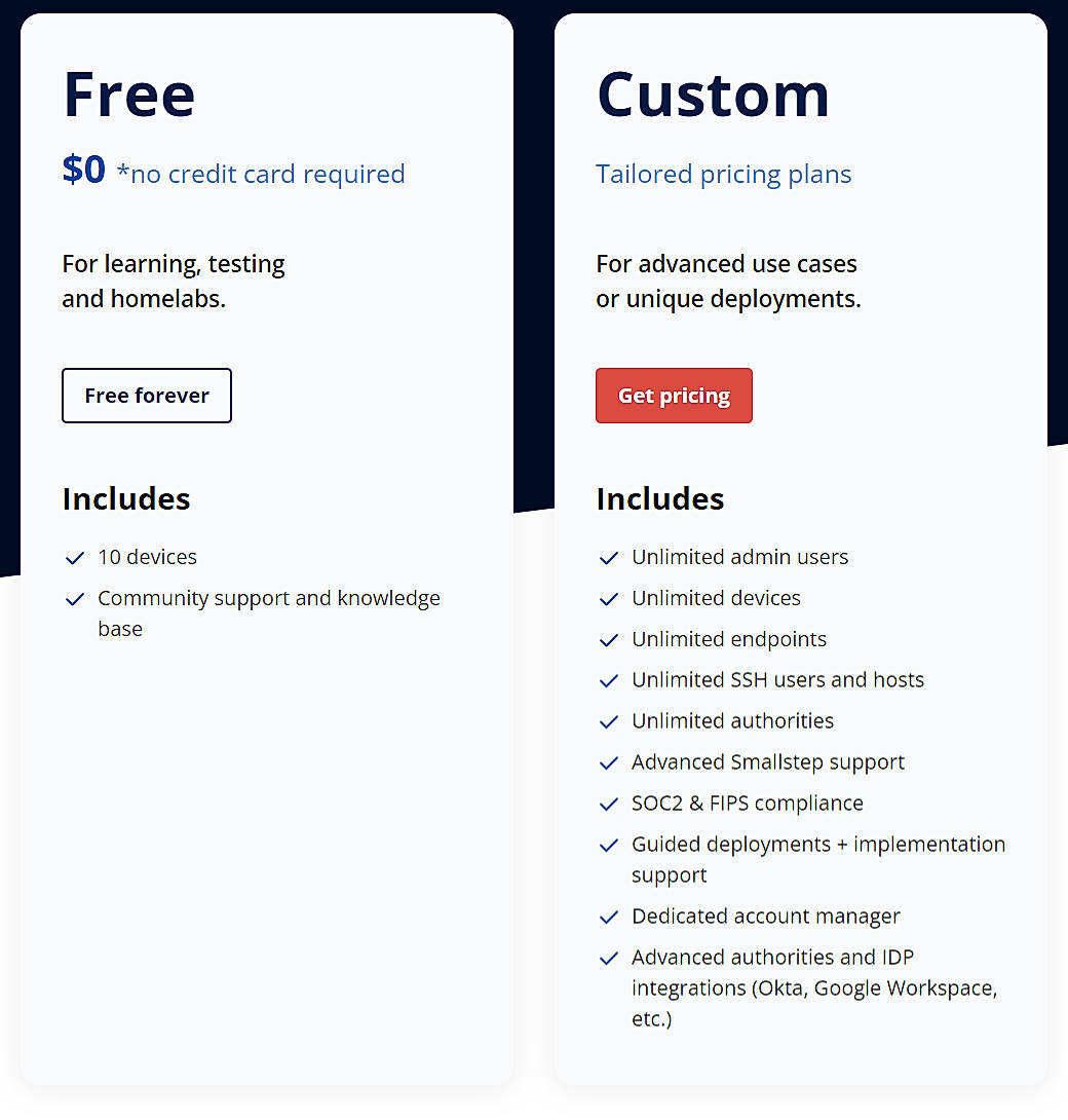 Pricing screenshot