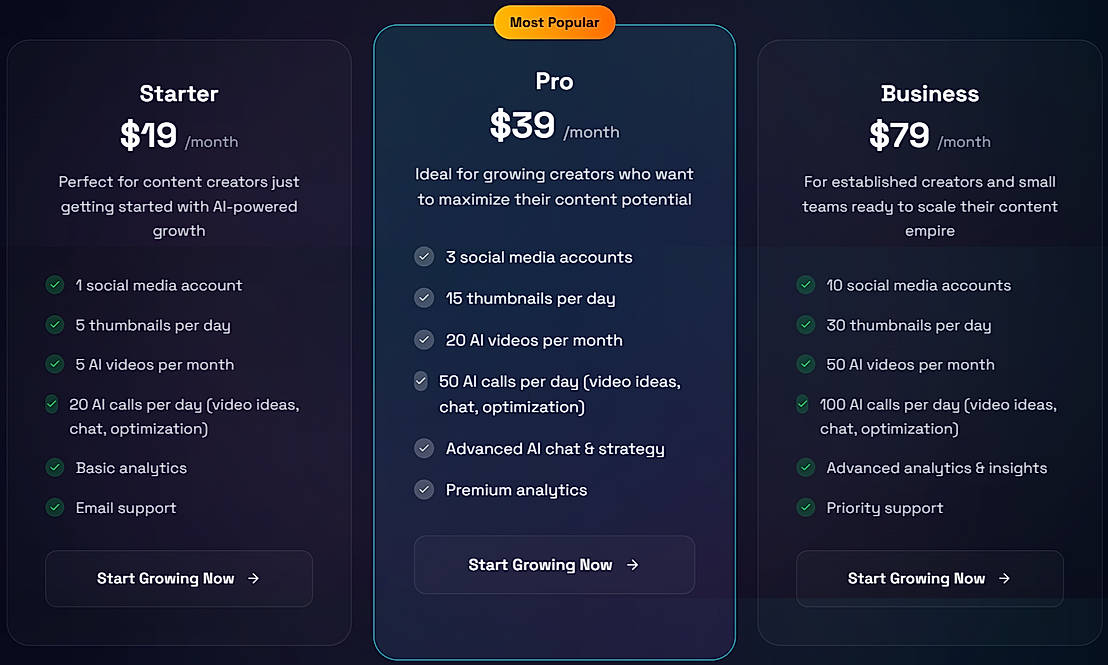 Pricing screenshot