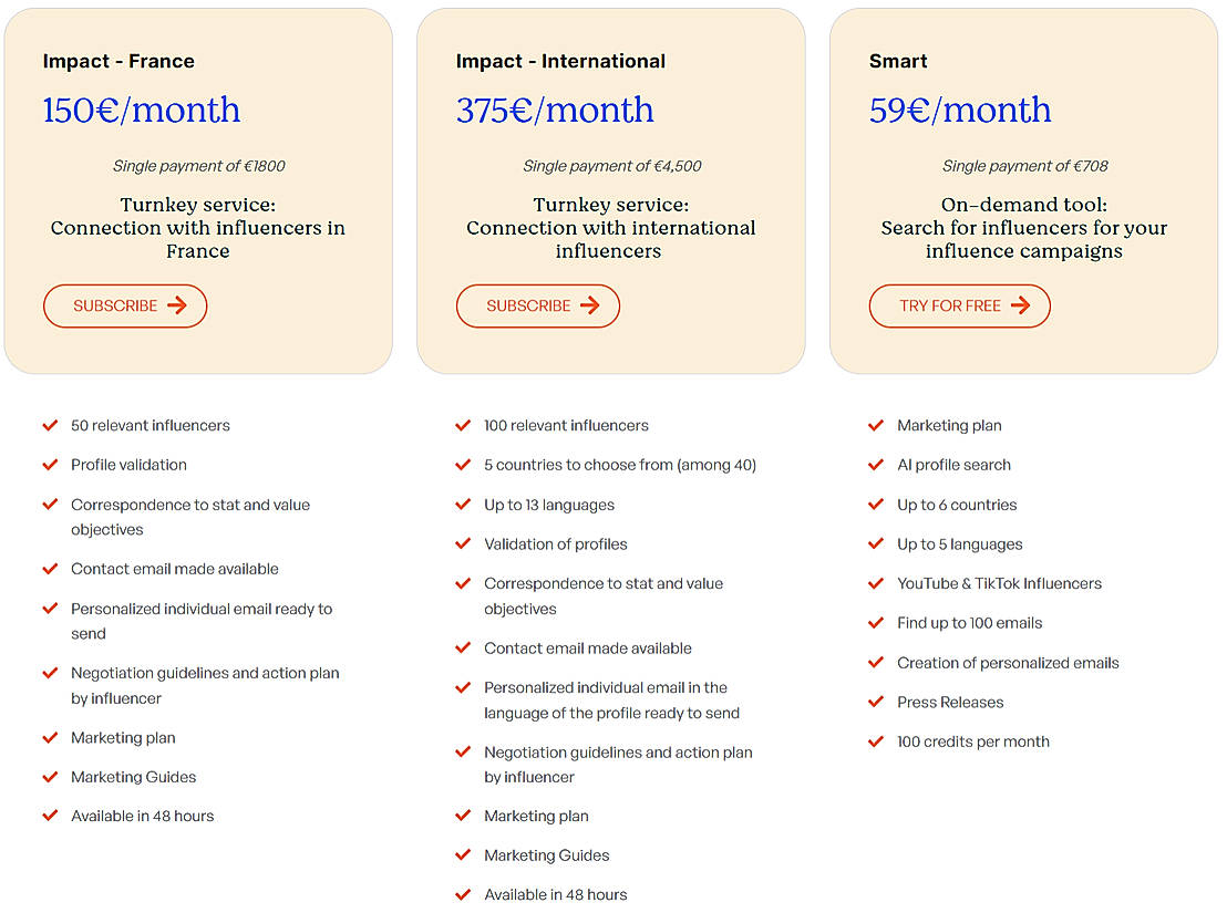 Pricing screenshot
