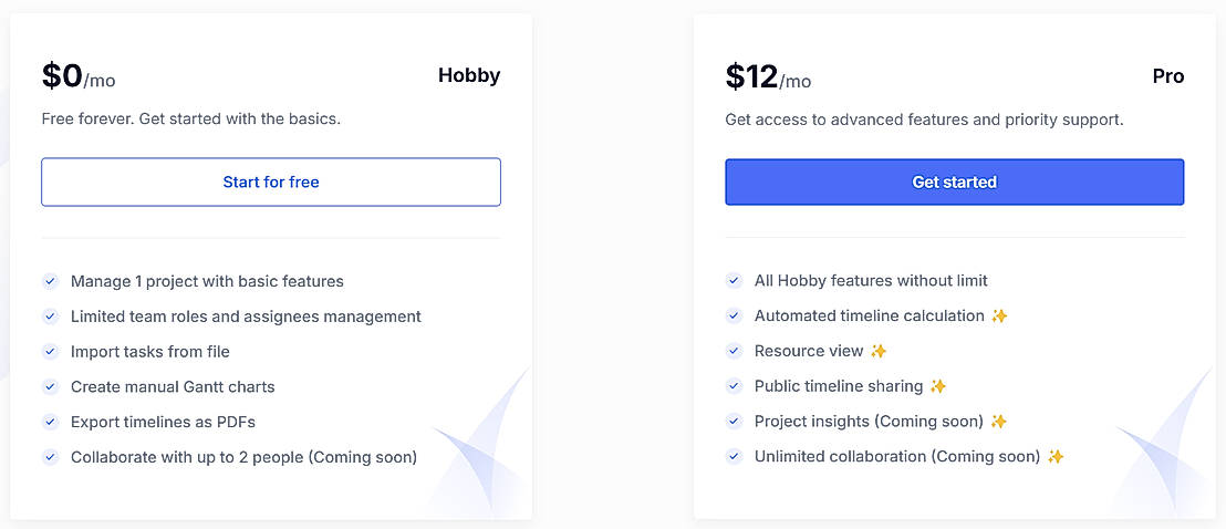 Pricing screenshot
