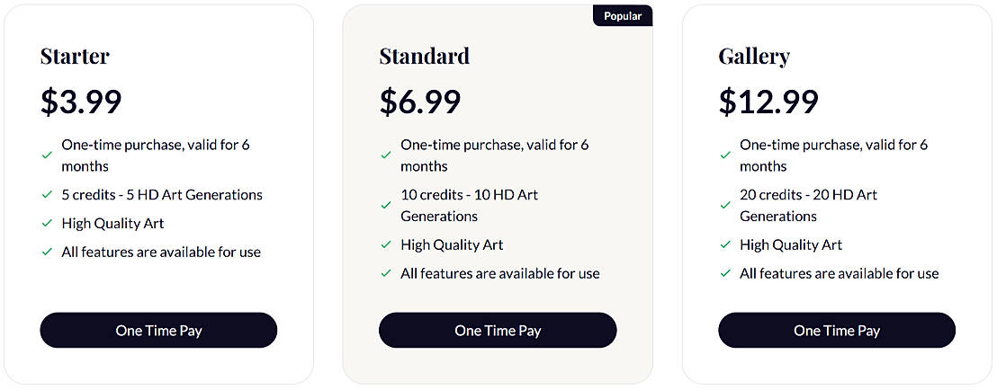 Pricing screenshot